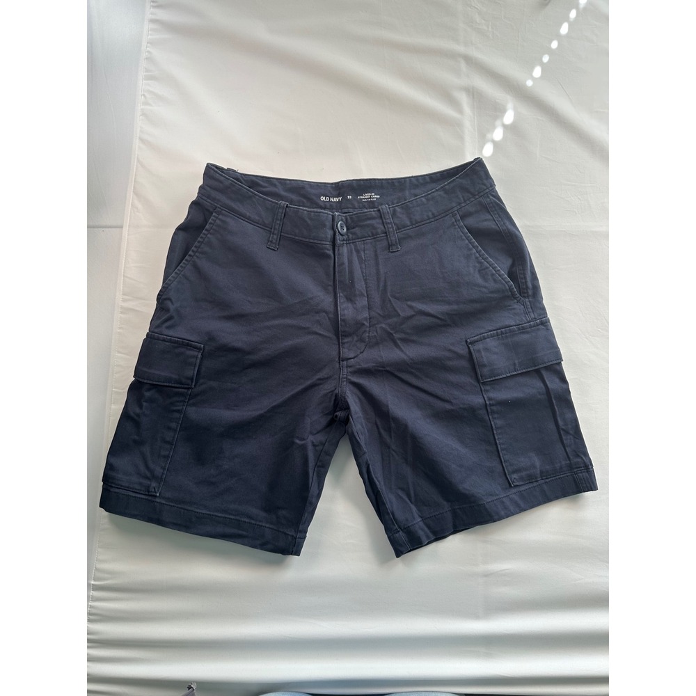 Old Navy Mens 32 Lived-In Straight Cargo Shorts Navy Blue Built-In Flex Stretch